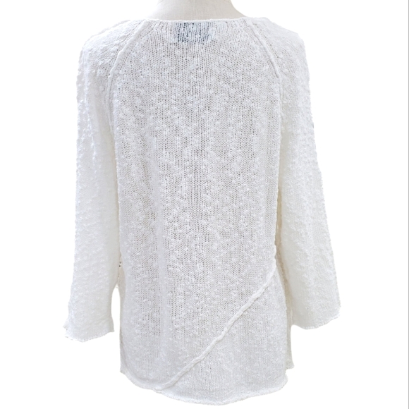 Habitat open knit sweater women's medium white textured cotton shell buttons - Picture 3 of 12
